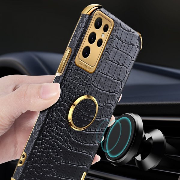 Samsung Galaxy S24 Ultra Skal Krokodilmönster Finger Ring Gul