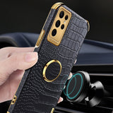 Samsung Galaxy S24 Ultra Skal Krokodilmönster Finger Ring Gul