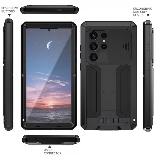R-JUST Samsung Galaxy S24 Ultra Skal Metall Stöttåligt Kameraskydd Svart