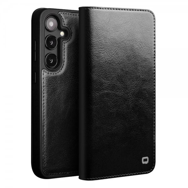 Qialino Samsung Galaxy S25 Fodral Äkta Läder Svart