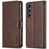 Lc.Imeeke Samsung Galaxy S25 Fodral med Kortfack Stativfunktion Mörkbrun
