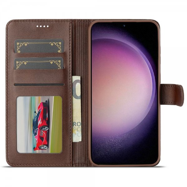 Lc.Imeeke Samsung Galaxy S25 Fodral med Kortfack Stativfunktion Mörkbrun