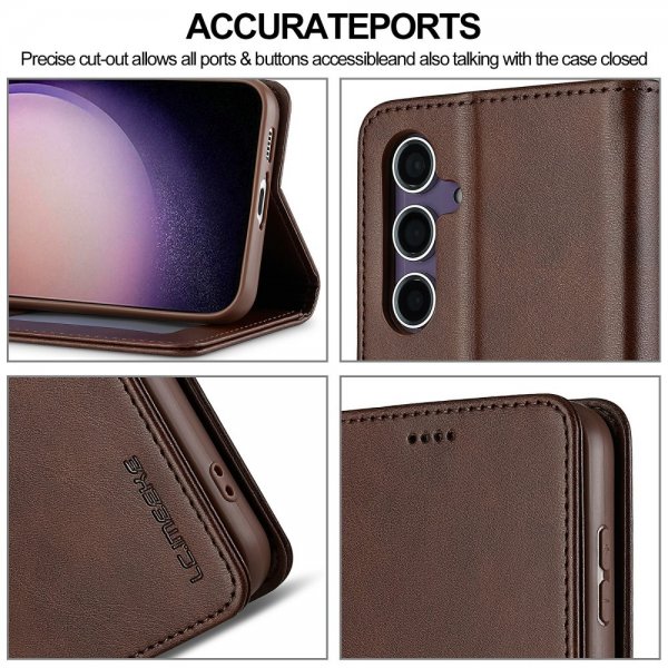 Lc.Imeeke Samsung Galaxy S25 Fodral med Kortfack Stativfunktion Mörkbrun