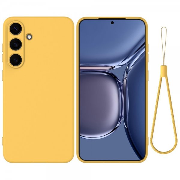 Samsung Galaxy S25 Skal med Strap Silikon Gul