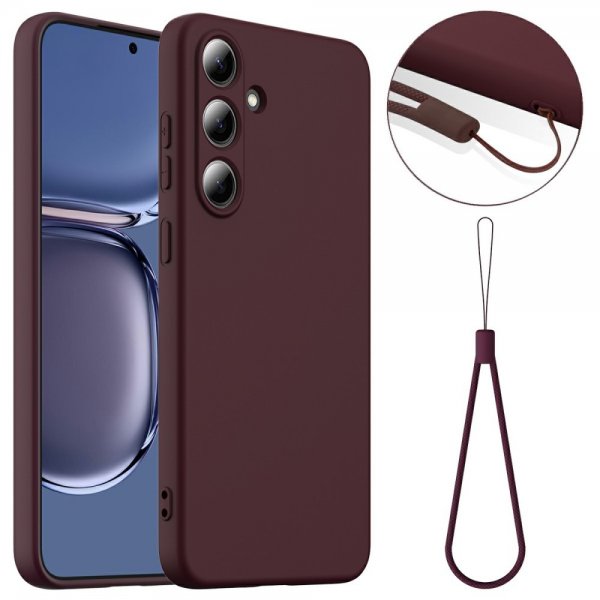 Samsung Galaxy S25 Skal med Strap Silikon MagSafe Vinröd