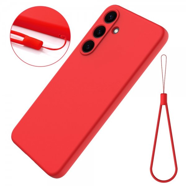 Samsung Galaxy S25 Skal med Strap Silikon Röd
