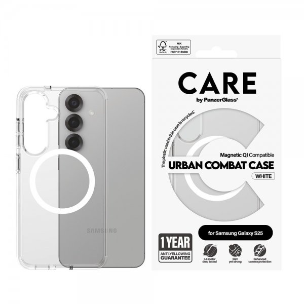 CARE by PanzerGlass Samsung Galaxy S25 Skal Urban Combat MagSafe Vit