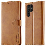 Lc.Imeeke Samsung Galaxy S25 Ultra Fodral med Kortfack Stativfunktion Ljusbrun