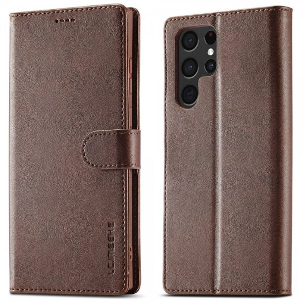 Lc.Imeeke Samsung Galaxy S25 Ultra Fodral med Kortfack Stativfunktion Mörkbrun