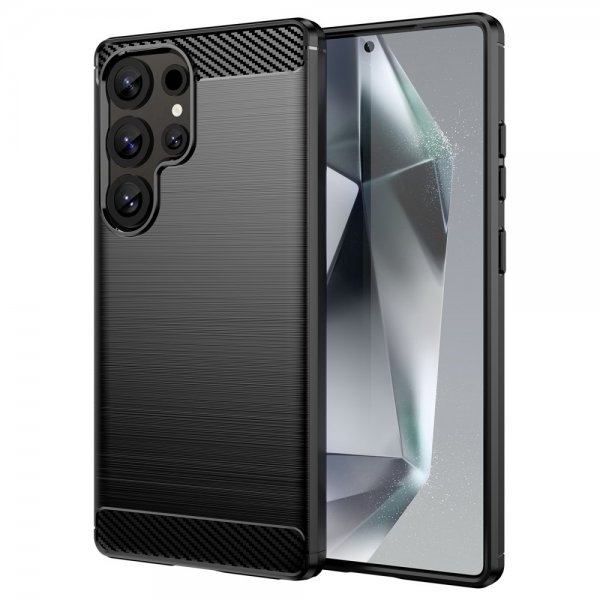 Samsung Galaxy S25 Ultra Skal Borstad Kolfibertextur Svart