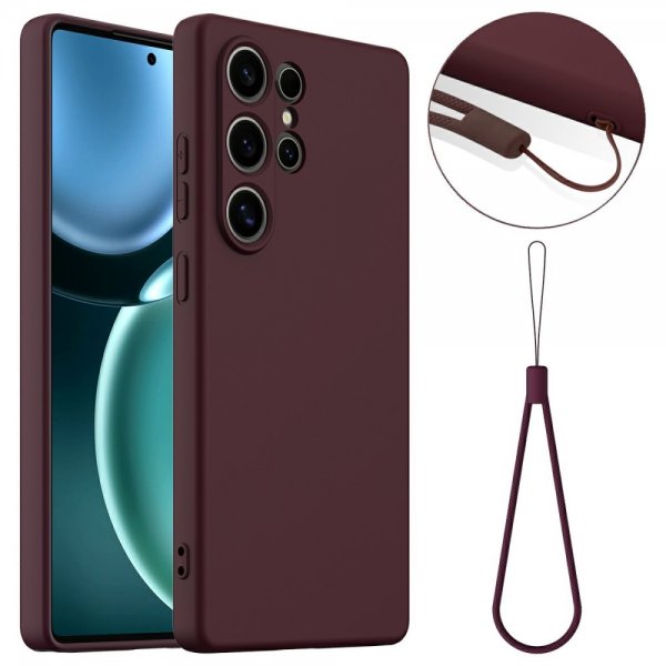 Samsung Galaxy S25 Ultra Skal med Strap Silikon MagSafe Vinröd