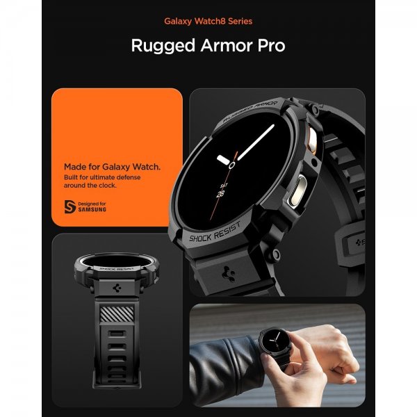 Spigen Samsung Galaxy Watch 8 44mm Armband och Skal Rugged Armor Pro Matte Black