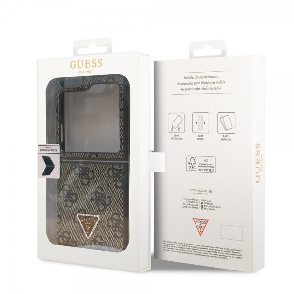 Guess Samsung Galaxy Z Flip 5 Skal 4G Metal Triangle Strass Brun