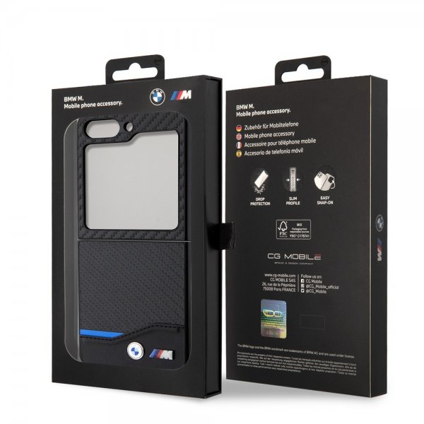 BMW Samsung Galaxy Z Flip 5 Skal Carbon Effect Metal Logo Svart