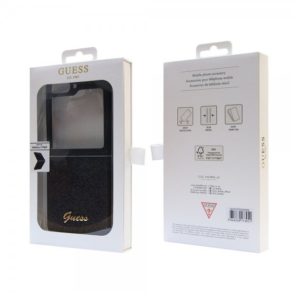 Guess Samsung Galaxy Z Flip 5 Skal Glitter Flakes Metal Logo Svart