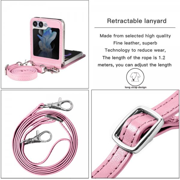Samsung Galaxy Z Flip 5 Skal med Axelband Kortfack Rosa
