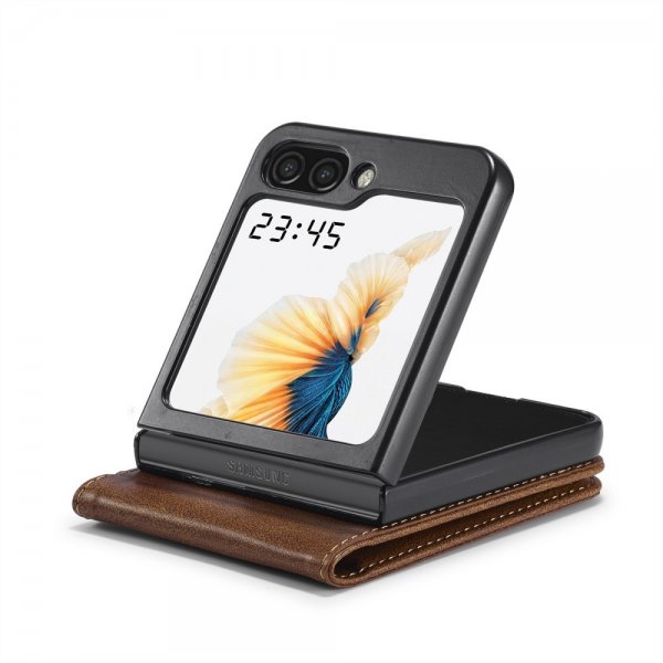 Lc.Imeeke Samsung Galaxy Z Flip 6/Flip 7 FE Fodral med Kortfack Flip Mörkbrun