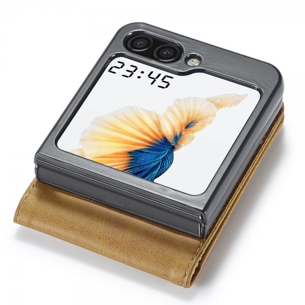 Lc.Imeeke Samsung Galaxy Z Flip 6/Flip 7 FE Fodral med Kortfack Stativfunktion Ljusbrun