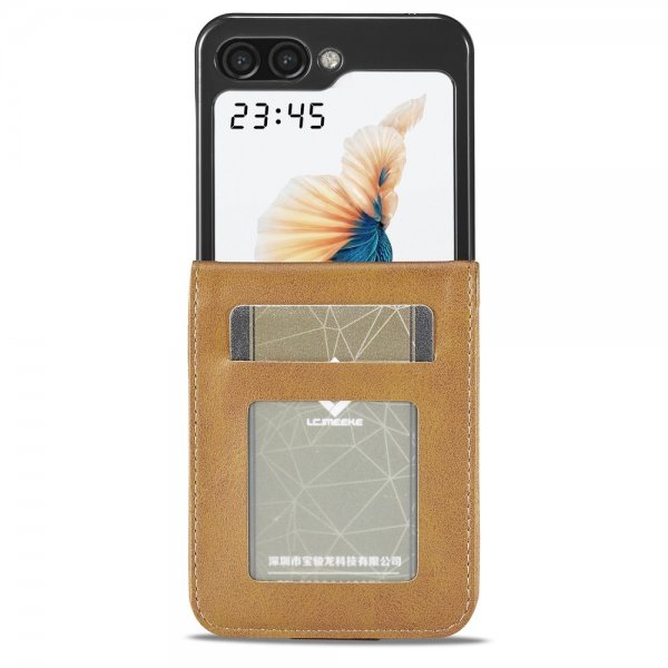 Lc.Imeeke Samsung Galaxy Z Flip 6/Flip 7 FE Fodral med Kortfack Stativfunktion Ljusbrun