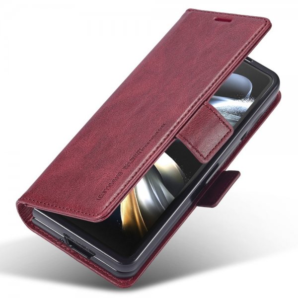 Lc.Imeeke Samsung Galaxy Z Fold 5 Fodral med Kortfack Flip Röd