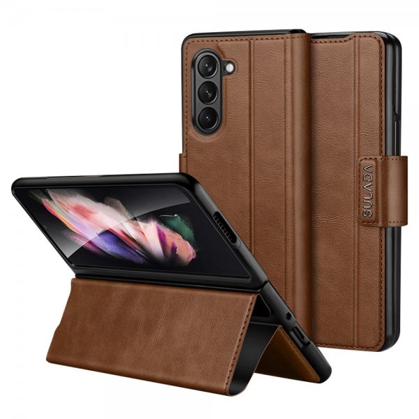 Sulada Samsung Galaxy Z Fold 5 Fodral Stativfunktion Brun