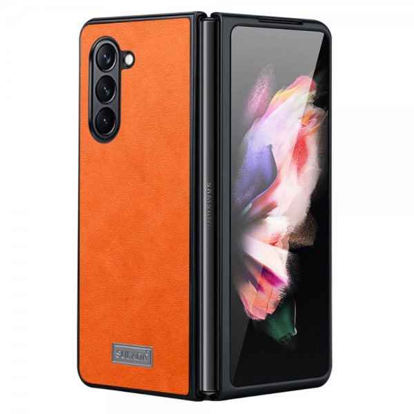Sulada Samsung Galaxy Z Fold 5 Skal Lädertextur Orange