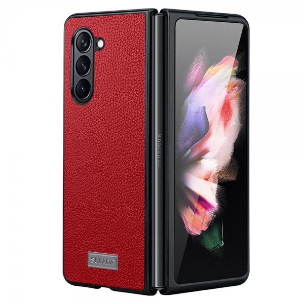 Sulada Samsung Galaxy Z Fold 5 Skal Litchi Röd