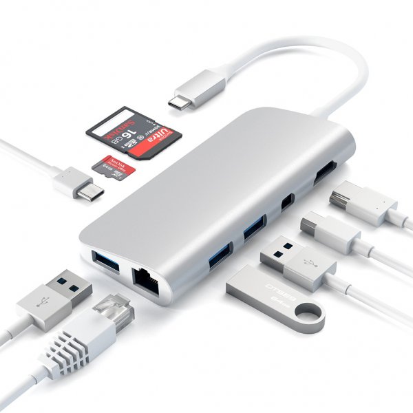 Satechi USB-C Multimedia Adapter 4K HDMI/Mini DisplayPort Gigabit Ethernet Silver