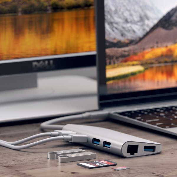 Satechi USB-C Multimedia Adapter 4K HDMI/Mini DisplayPort Gigabit Ethernet Silver
