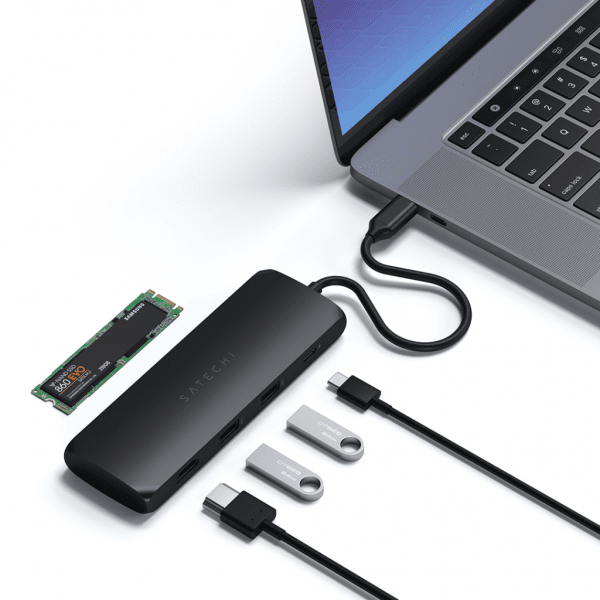Satechi USB-C HYBRID med inbyggd möjlighet till SSD-lagring Grå