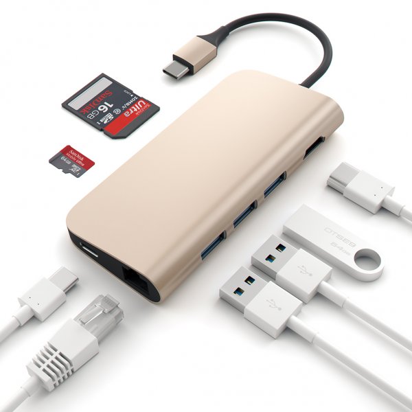 Satechi USB-C Multi-Port Adapter 4K Gigabit Ethernet Guld