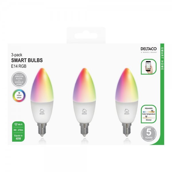 Deltaco Smart Home Smart Glödlampa E14 RGB 5W 3-pack