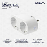 Deltaco Smart Home Smart Plug med dubbla uttag och energiövervakning