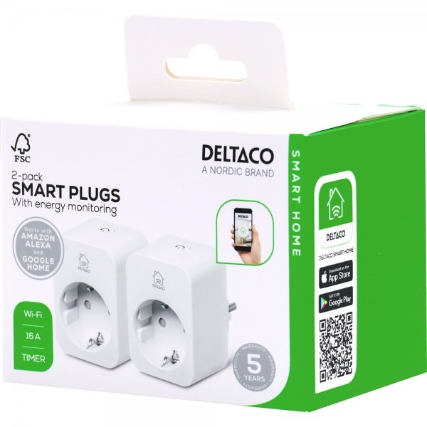 Deltaco Smart Home Smart Plug WiFi 2.4GHz 2-pack