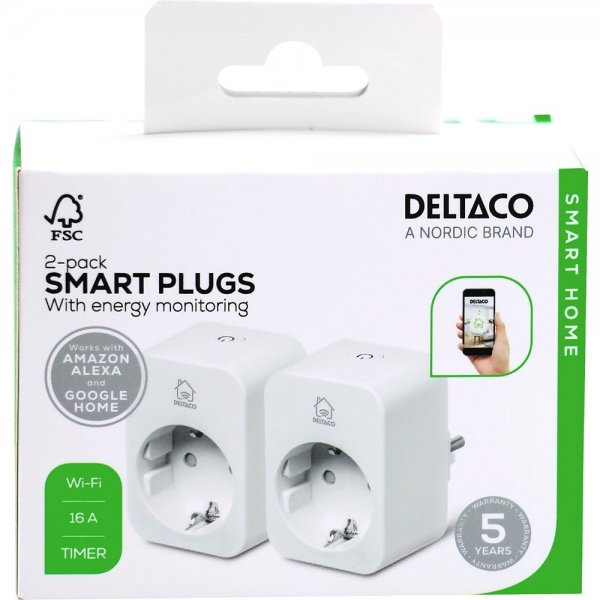 Deltaco Smart Home Smart Plug WiFi 2.4GHz 2-pack