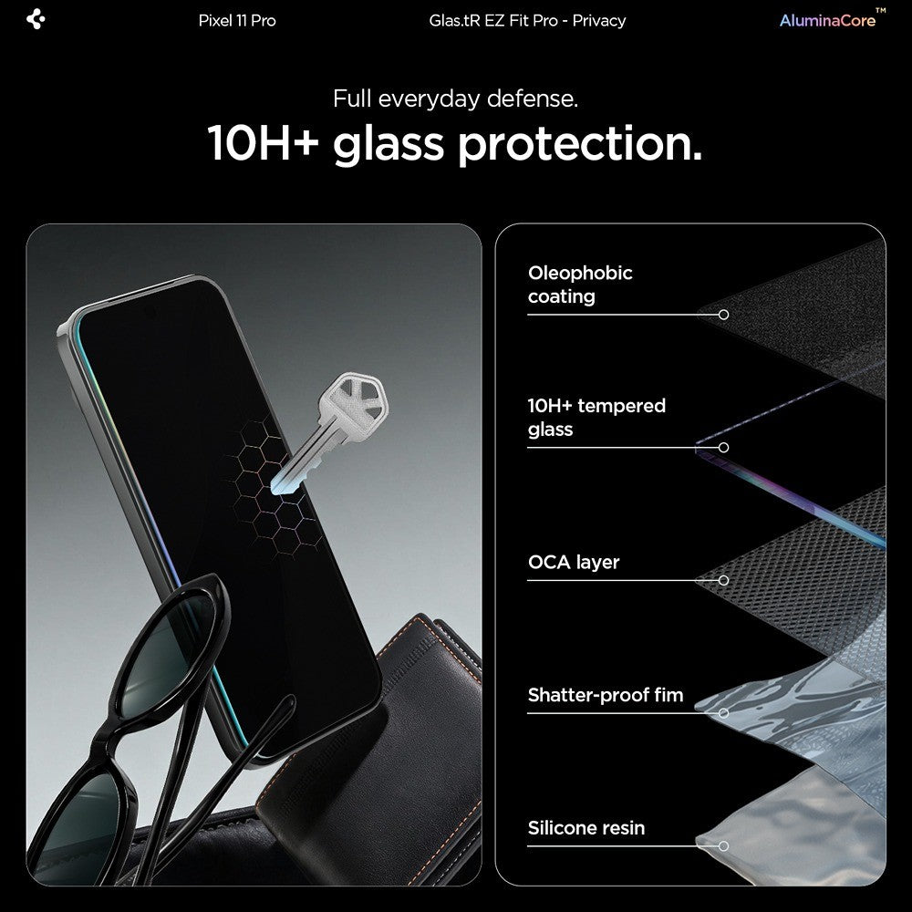 Spigen Google Pixel 9 Pro/10 Pro/11 Pro Skärmskydd GLAS.tR EZ Fit Pro Privacy 2-pack