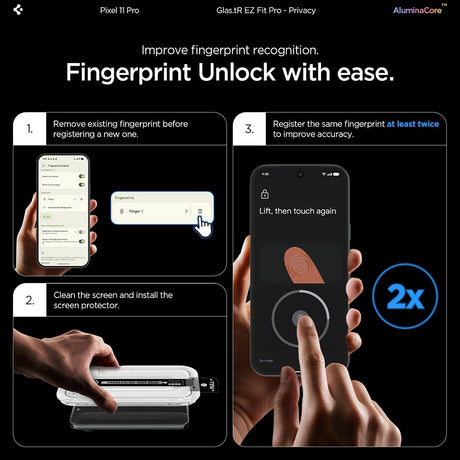 Spigen Google Pixel 9 Pro/10 Pro/11 Pro Skärmskydd GLAS.tR EZ Fit Pro Privacy 2-pack