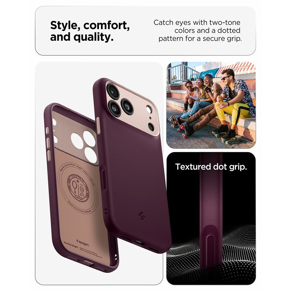 Spigen iPhone 17 Pro/iPhone 18 Pro Skal Nano Pop MagFit Burgundy Bean