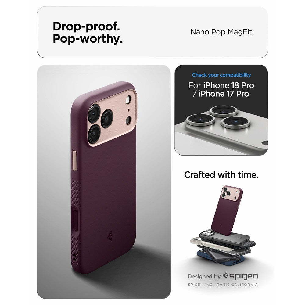 Spigen iPhone 17 Pro/iPhone 18 Pro Skal Nano Pop MagFit Burgundy Bean
