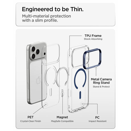 Spigen iPhone 17 Pro/iPhone 18 Pro Skal Ultra Hybrid Optik S MagFit Clear Deep Blue