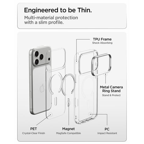 Spigen iPhone 17 Pro/iPhone 18 Pro Skal Ultra Hybrid Optik S MagFit Clear Silver