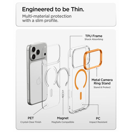 Spigen iPhone 17 Pro Max/iPhone 18 Pro Max Skal Ultra Hybrid Optik S MagFit Clear Orange
