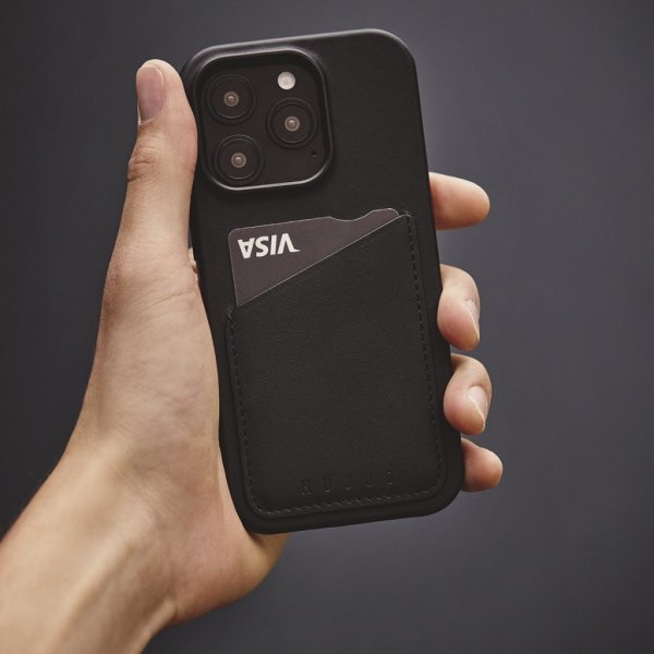 Mujjo iPhone 16 Pro Max Skal Full Leather Wallet Case Svart