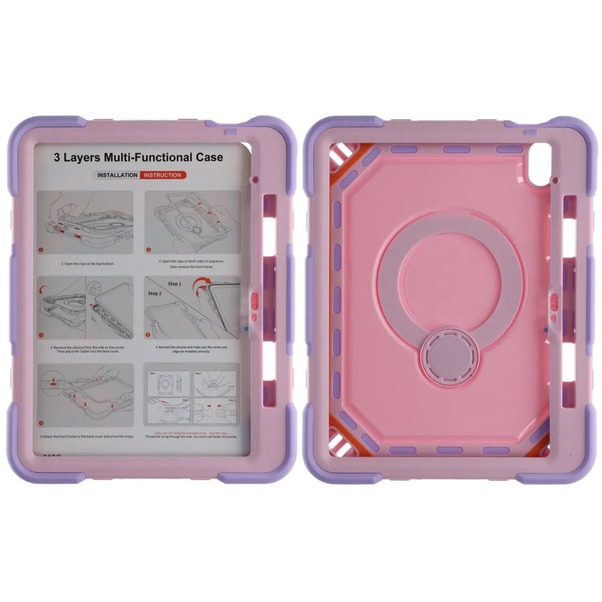 iPad 11 (A16)/iPad 10.9 (gen 10) Skal med Stativ & Handrem Rosa Lila