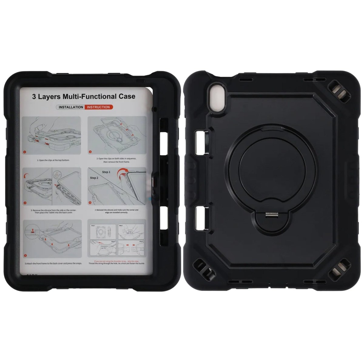 iPad 11 (A16)/iPad 10.9 (gen 10) Skal med Stativ & Handrem Svart