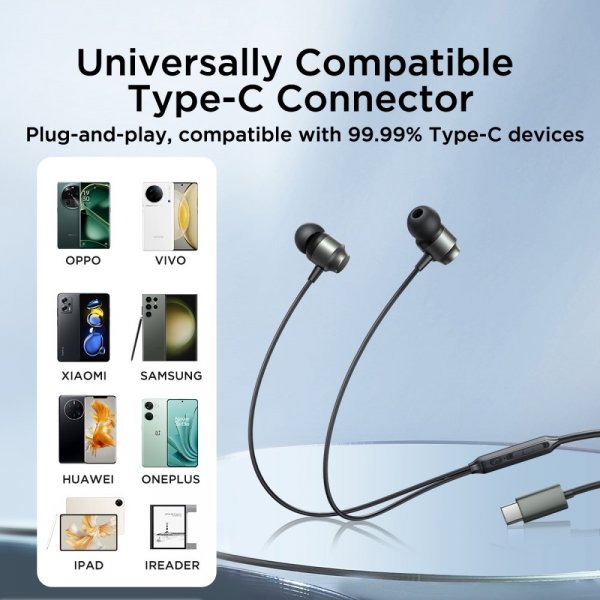 Joyroom Trådade Hörlurar EC06 USB-C Svart