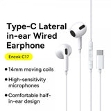 Baseus Trådade Hörlurar Encok C17 USB-C Vit