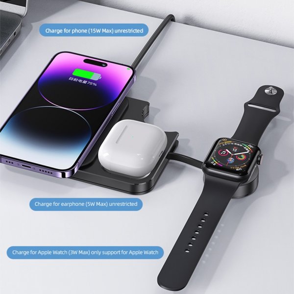 USAMS Trådlös Laddare 15W 3in1 Desktop Wireless Charger