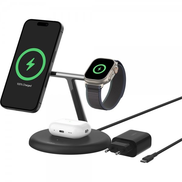 Belkin Trådlös Laddare BoostCharge Pro 3-in-1 MagSafe Qi2 15W Svart