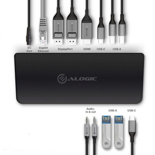 ALOGIC USB-C och USB 3.0 Trippel Display Dockningsstation 4K & strömförsörjning 80W